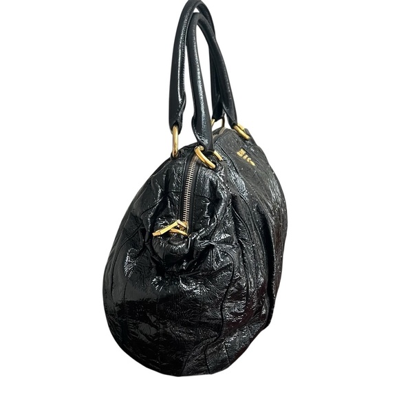 PRADA Vernice Waves Bag Black Patent Leather Gold Hardware Large 16” Authentic - Picture 3 of 13